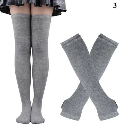 2Pair/Set Women Gothic Punk Over Knee Long Stripe Socks Girl Arm Sleeve Gloves Thigh High Cotton Socks Sweet Cute Christmas Gift