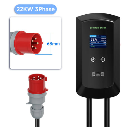 Puppyfc 7.6KW/11KW/22KW 3Phase EV Charging Station GBT 20234 Electric Car Charger EVSE Wallbox WiFi Bluetooth APP Remote Control