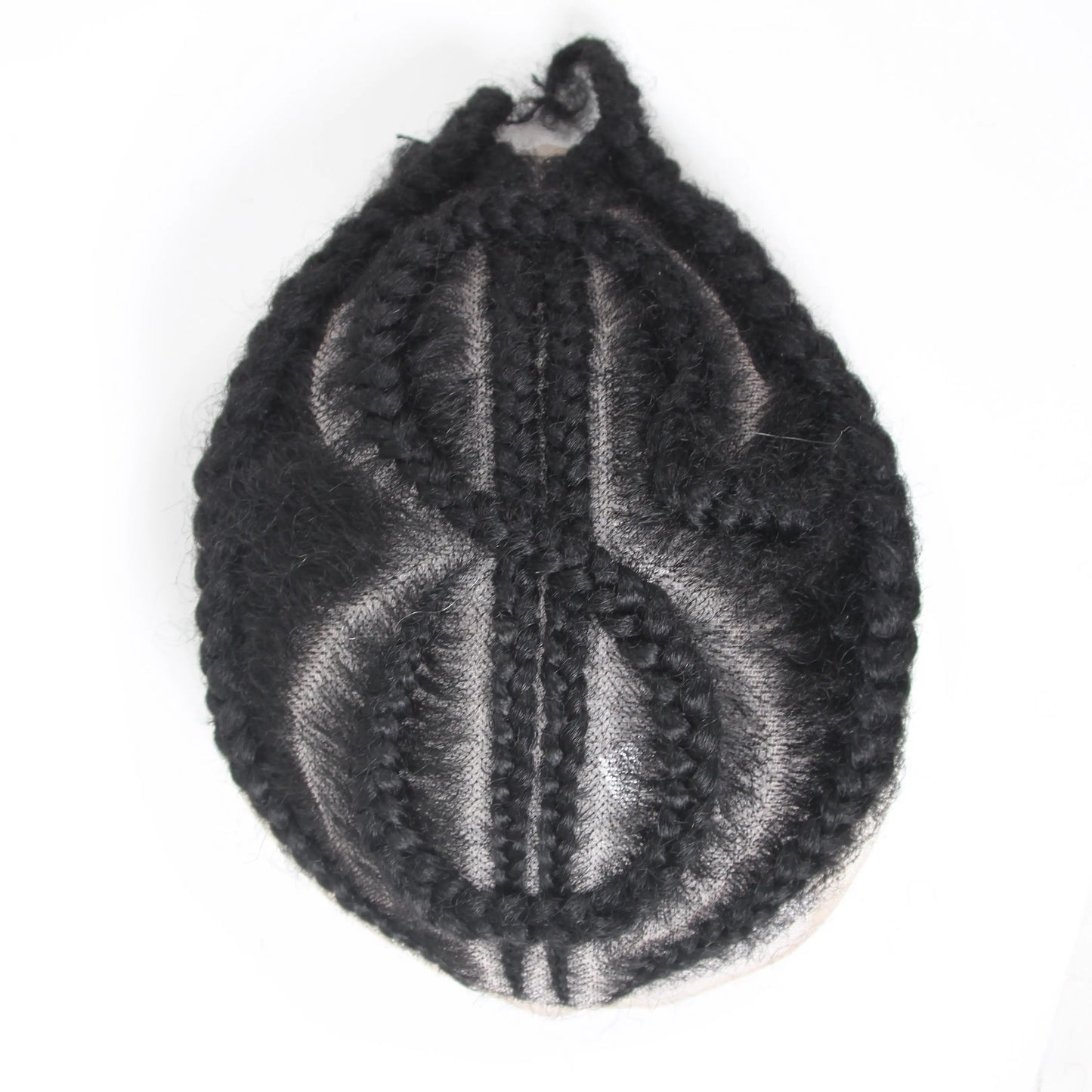 Glueless European Virgin Hair Toupee #1B Black - 8x10 Full Lace System w/Afro Corn Braids for Men