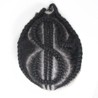 Glueless European Virgin Hair Toupee #1B Black - 8x10 Full Lace System w/Afro Corn Braids for Men