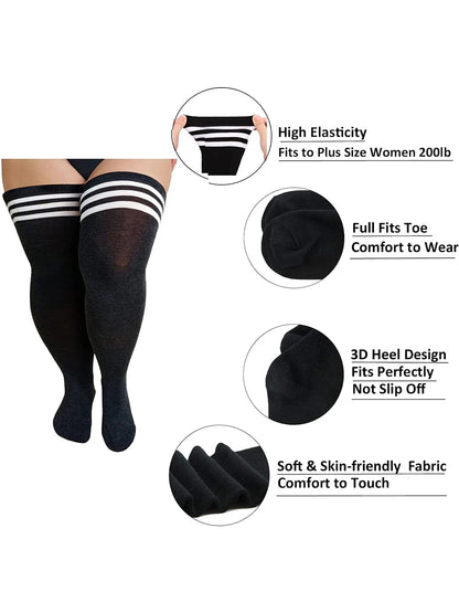 TRALOW  Plus Size Thigh High Socks Extra Large Stripe Over Knee High Stockings for Women Comfortable and Warm For Cosplay Yoga