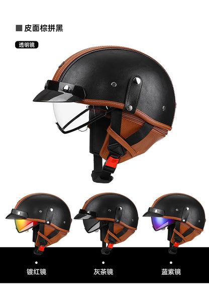 Retro Motorcycle Helmet DOT Approved Built in Sunglasses Casco Moto Helmet Detachable Insert Liner Vintage German Half Helmet