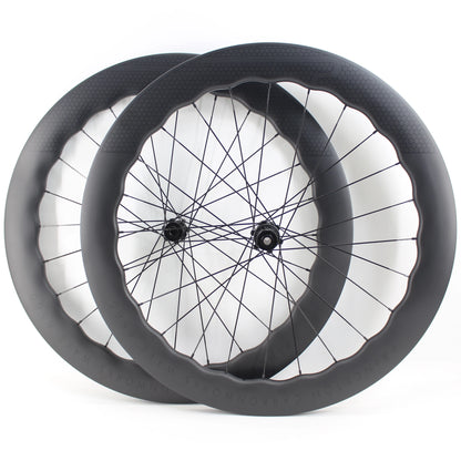 New 700C 65mm wave Road Bike UD Full Carbon Fibre Bicycle Thru Axle Center lock Disc brake Wheelset clincher tubeless rims 25mm