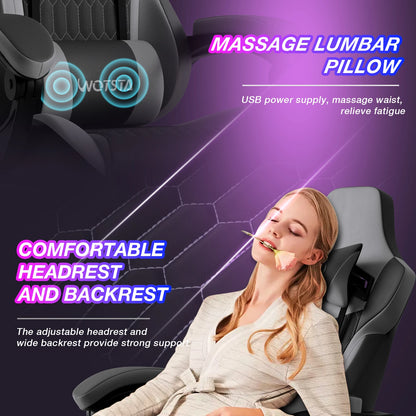 WOTSTA Gaming Chair with Footrest Gaming Chairs PVC Leather Ergonomic Gamer Chair with Adjustable Headrest Lumbar Support