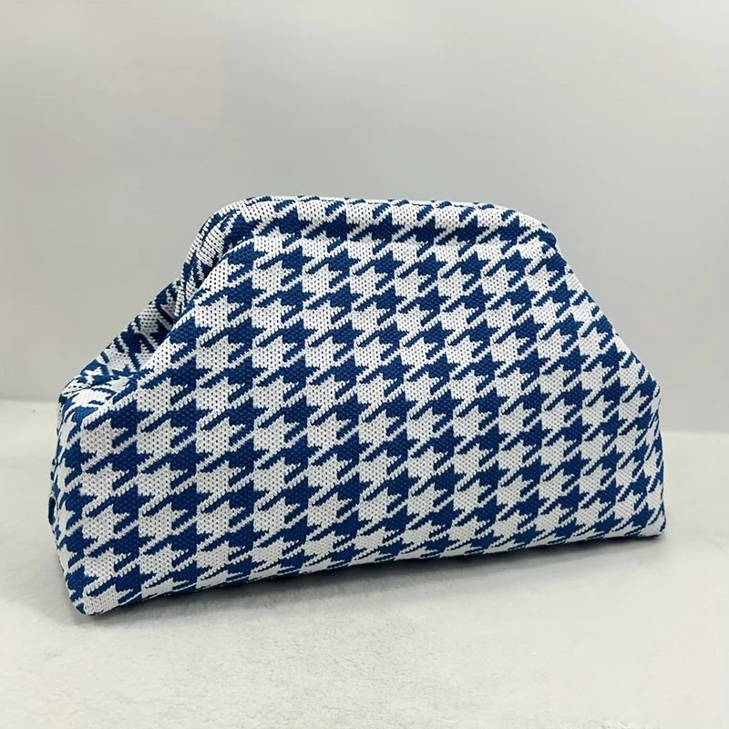 New high-end multi-functional knitted houndstooth makeup bag for women large capacity waterproof travel makeup storage clutch ba