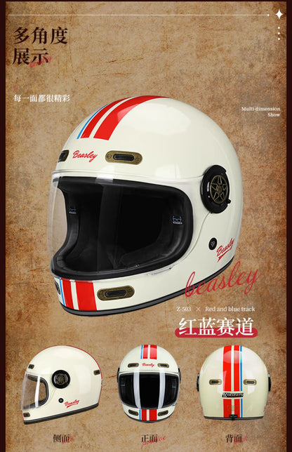 BEASLEY Retro Helmet Men's Women's Cruise Motorcycle Fiberglass Full Helmet Carbon Fiber Motorcycle Helmet DOT Certification