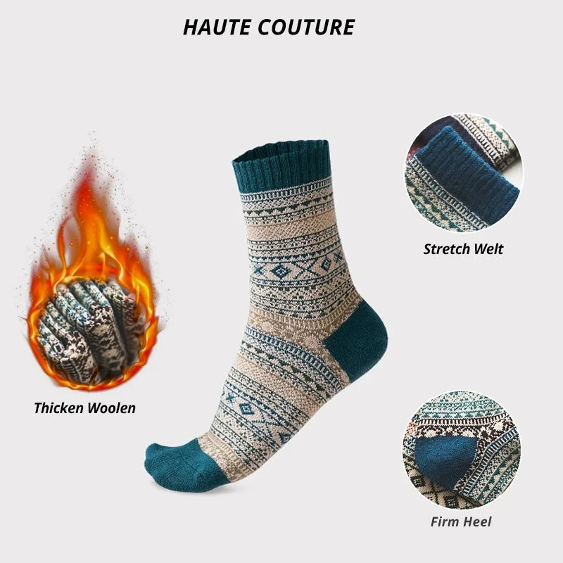5 Pairs Winter Men's Socks Thicken Wool Socks Warm Men Retro Style Colorful Fashion Man Socks For Snow Boots EU Size 38-44