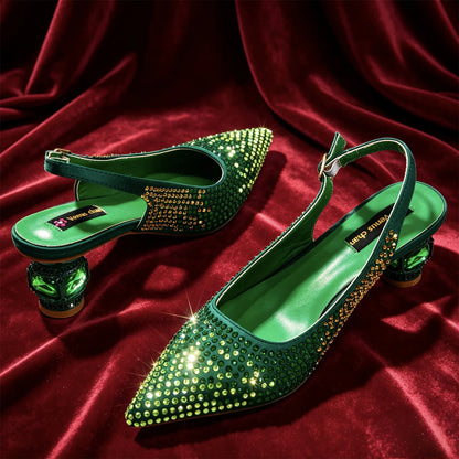 Hot Fuchsia Full Rhinestone Slingback Heels Matching Clutch Bag Set Women Luxury Crystal Pointed Shoes for Wedding Evening Party