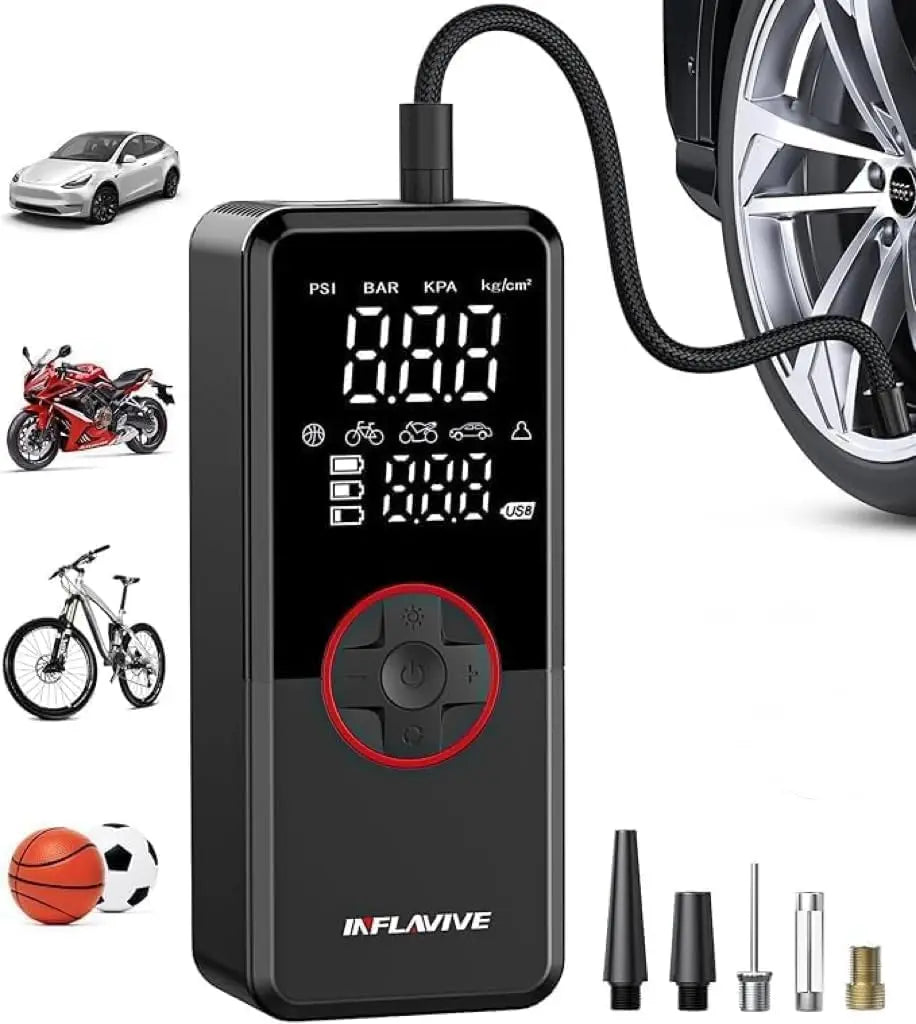 Portable Cordless Air Compressor, 150PSI Digital Gauge with Auto Shut-Off and LED Light for Car, SUV, Motorcycle, Bike Tires