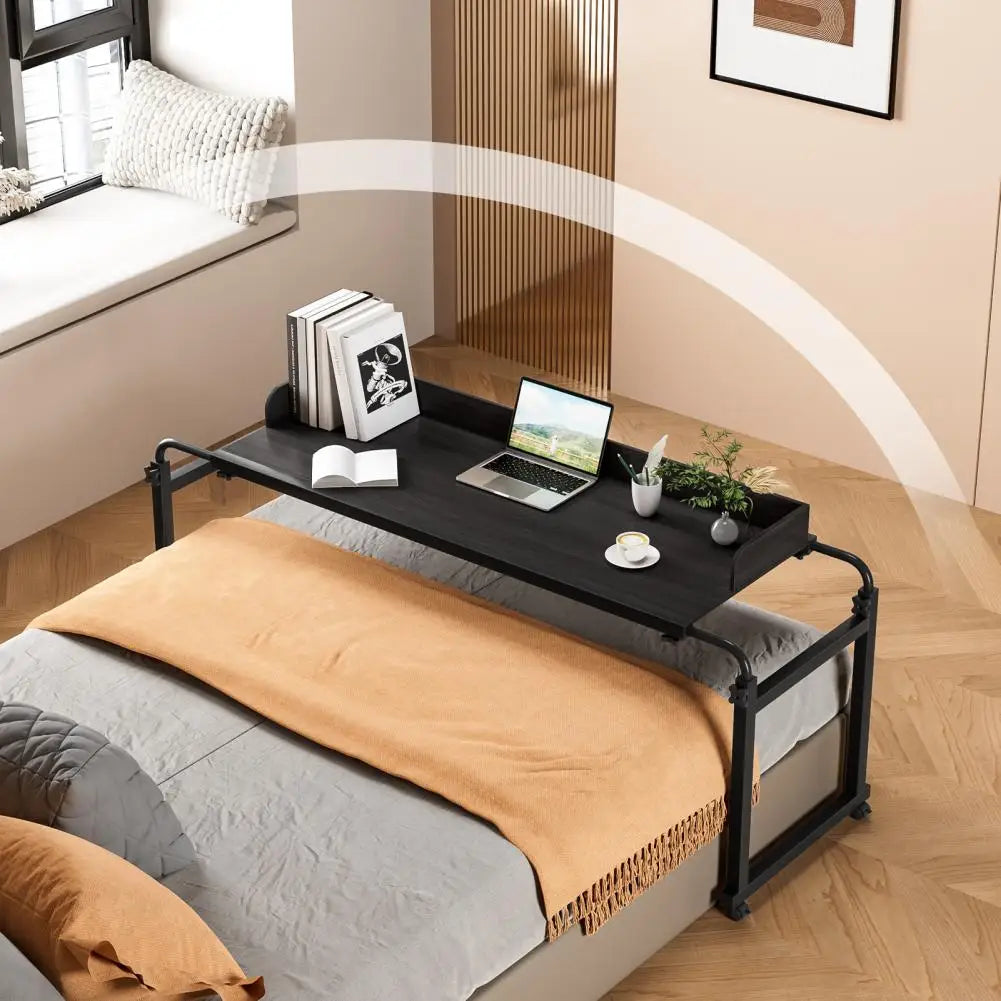 120x40CM Height Adjustable Overbed Table with Wheels, Rolling Over-the-Bed Laptop Desk with Raised Baffle, Home Office Bedroom H