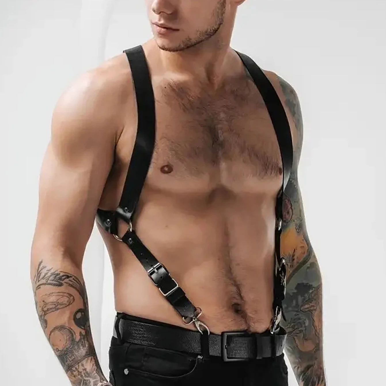 Sexy Men Harness Leather Chest Harness Belt Metal Rivets Fetish Gay Adjustable Belt Punk Rave Erotic Fetish Clothing Accessorie