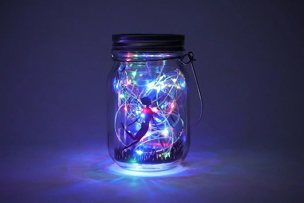 Portable Solar Lantern, Fairy Lights, Garden Ornament Outdoor Hanging Frosted TreeTable, Yard, Patio, Lawn, Glass Mason Jar Lamp
