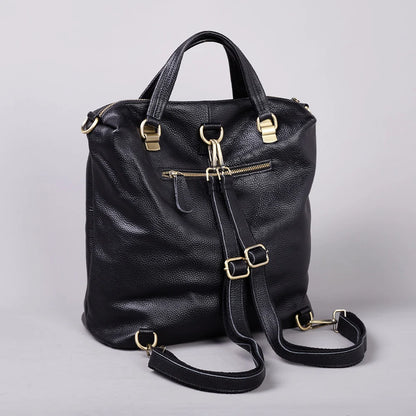 Fashionable Soft Top Layer Cowhide Backpack Large Women's Bag Black Versatile Ladies Handbag Shoulder Bag for All Occasions