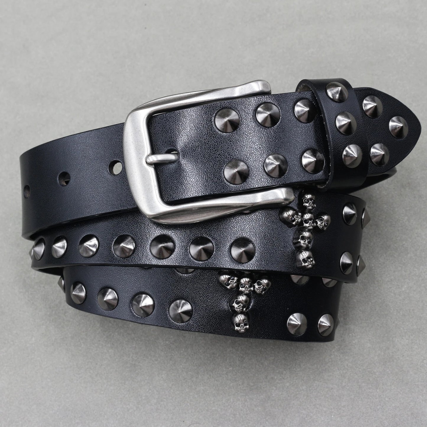 Heavy Metal Punk Belt Genuine Leather Hip Hop Belts For Men Cross Rivet Jeans belt male Strap Ceinture Homme designer belt