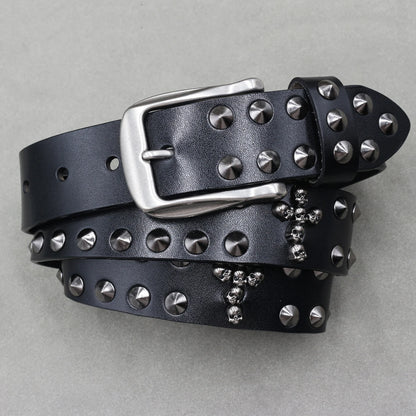 Heavy Metal Punk Belt Genuine Leather Hip Hop Belts For Men Cross Rivet Jeans belt male Strap Ceinture Homme designer belt