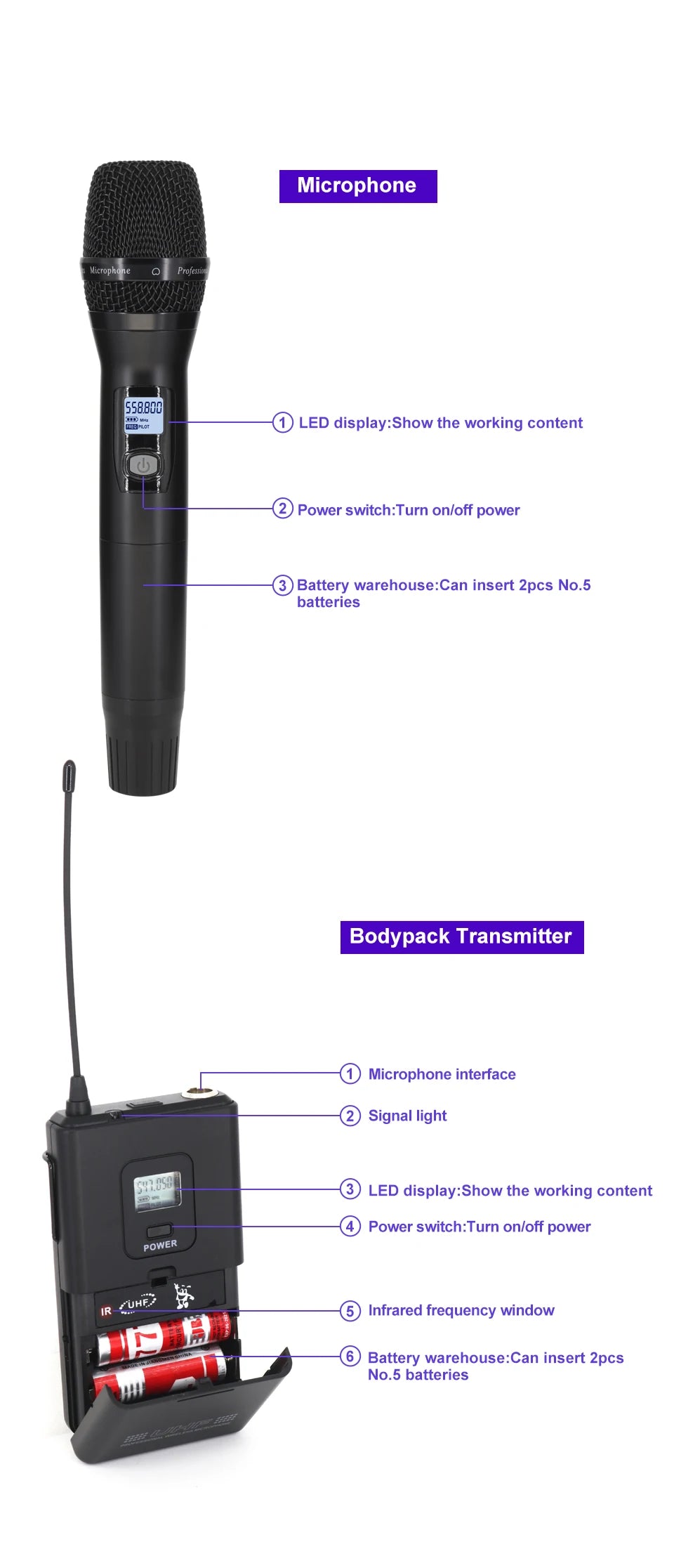 Professional wireless microphone high-frequency, handheld karaoke lavalier microphone, 8-channel stage performance