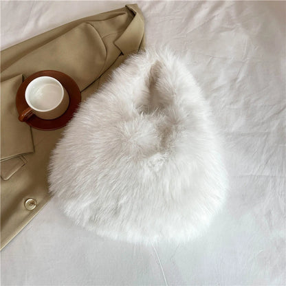 Winter Shoulder Bags Casual Furry for Women Solid Color Soft Plush Ladies Clutch Purse Handbags Lightweight Female Hobos Bag