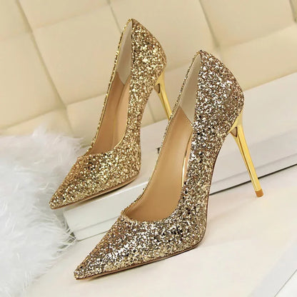 Women Luxury Bling Red  Blue Valentine Party Scarpins Pumps Lady Glitter Sequins 7cm 9.5cm High Heels Designer Shoes Plus Size