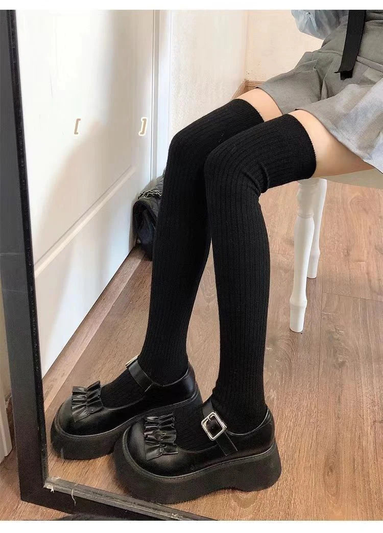 Long Socks Women Soft Wool Cashmere Socks Winter Solid Knitted Stocking Skinny Casual Knee High Fluffy Warm Thicken Girls Socks