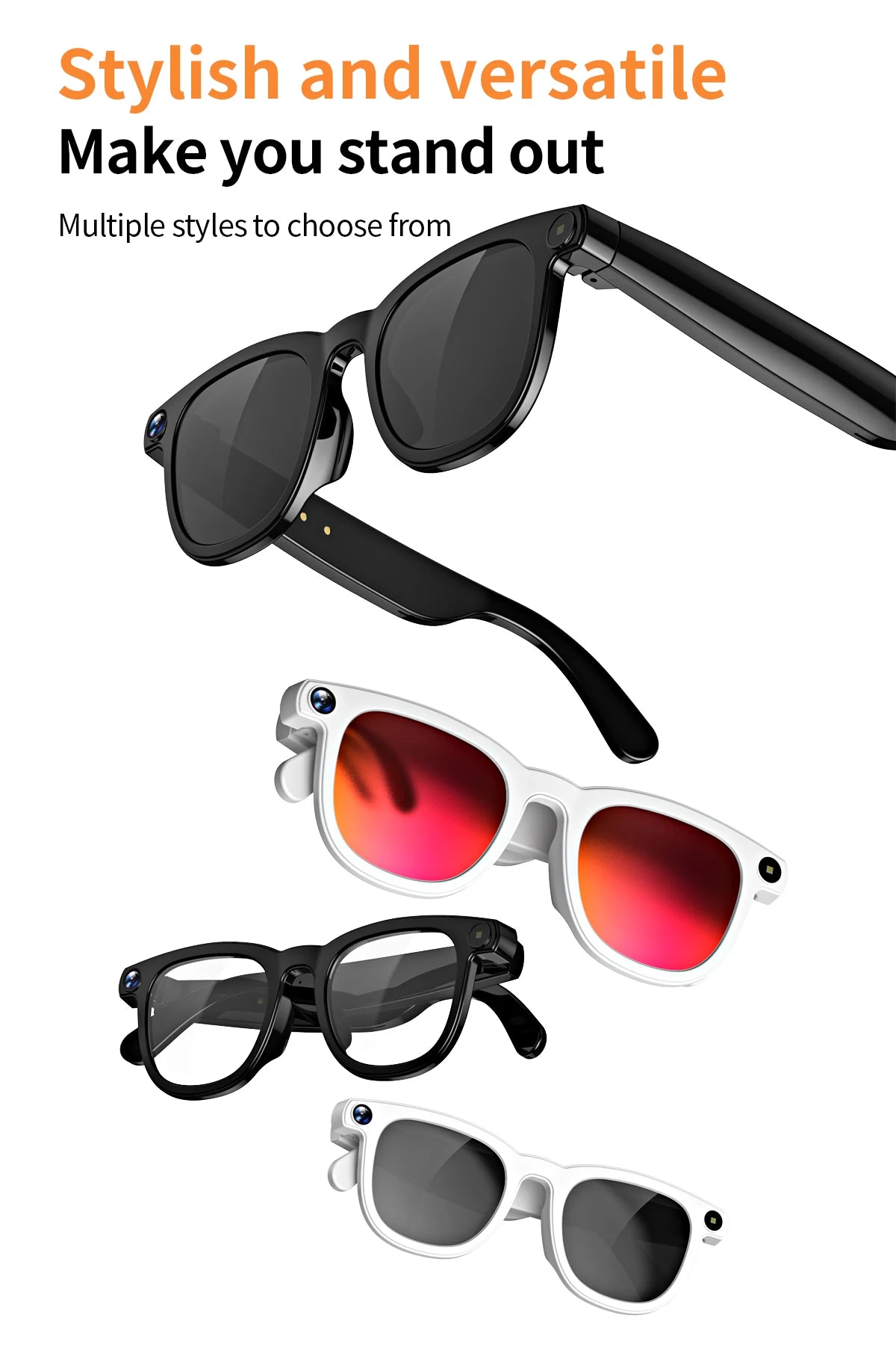 V3 AI Smart Glasses with ChatGPT, 8MP Camera Video Recording, Bluetooth Calls, Voice Wake, Music Playback Sunglasses
