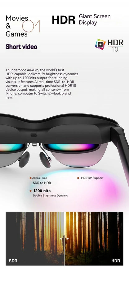 Rayneo Air 4 Pro HDR10 Smart AR Glasses 3G Voice Control IPX-5 Waterproof 4K Video Capture Head-Mounted XR Support DP Agreement