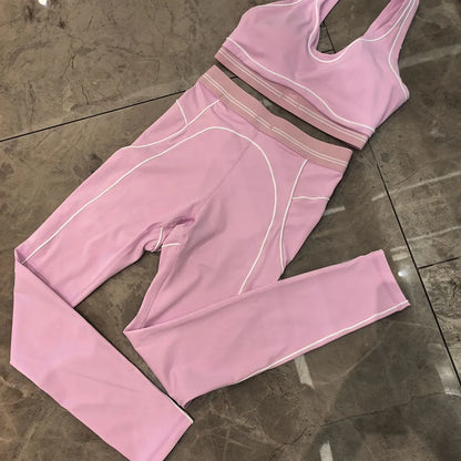 2026 Summer New Women's Sports Line Splicing Bra High Waist Yoga Pants Two Piece Set