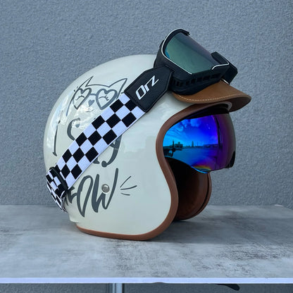 Orz Motorcycle Retro Helmet Men's and Women's Motorcycle Safety Helmet Electric Car Four Seasons 3/4 Half Helmet Scooter