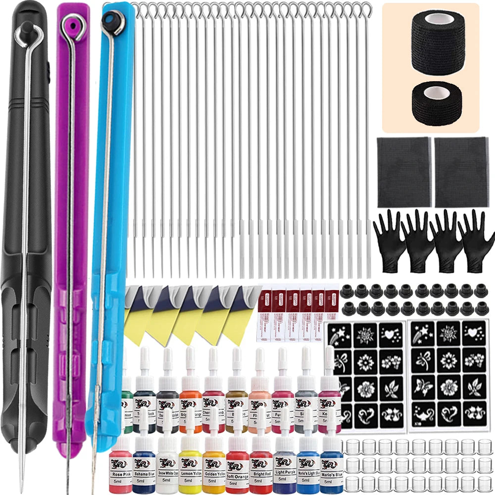 Hand Poke and Stick Tattoo Kit with Poke Tattoo Needles Holder Ink Accessories Set for DIY 3D Hand Poke Stick Tattoo Kit