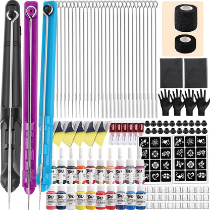 Hand Poke and Stick Tattoo Kit with Poke Tattoo Needles Holder Ink Accessories Set for DIY 3D Hand Poke Stick Tattoo Kit