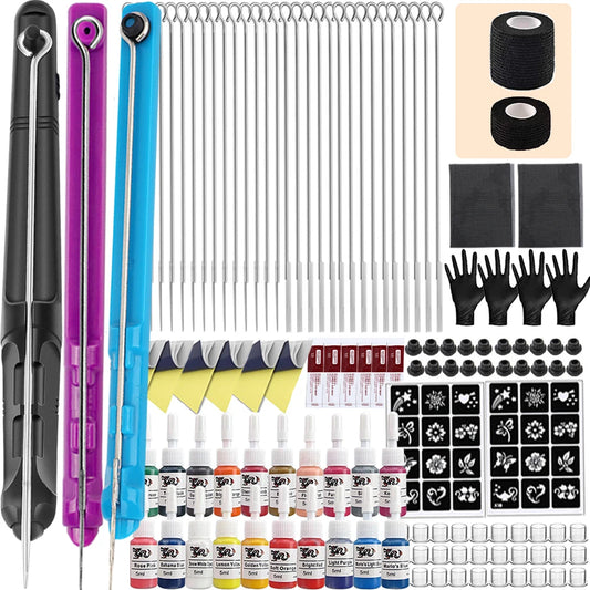 Hand Poke and Stick Tattoo Kit with Poke Tattoo Needles Holder Ink Accessories Set for DIY 3D Hand Poke Stick Tattoo Kit