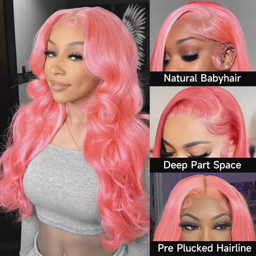 30 Inch Body Wave Pink 13x6 Hd Lace Frontal Human Hair Wig Light Pink Colored Human Hair Wigs 13x4 Hd Lace Front Wigs For Women