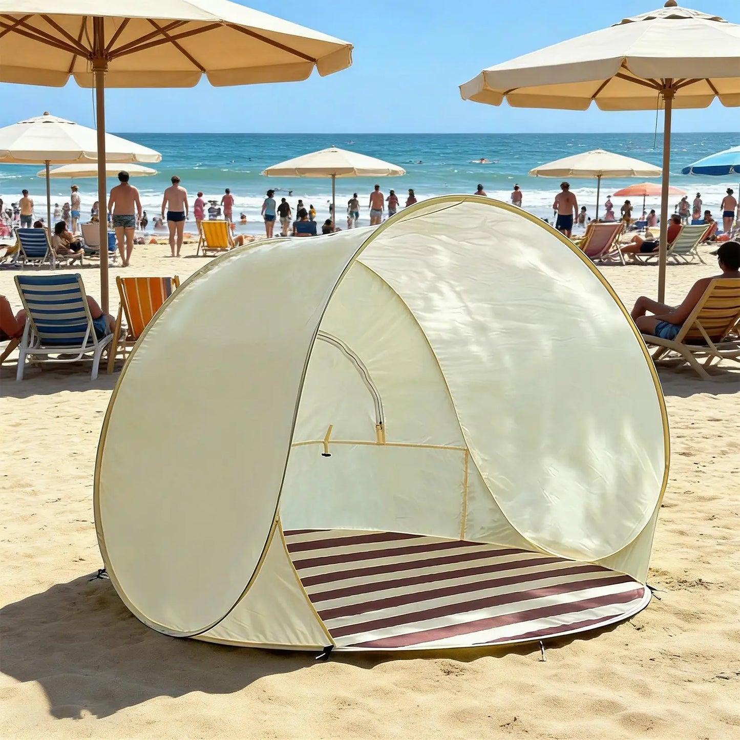 Portable quick-opening beach tent Large capacity for 3-4 people UV Protection Beach Shelter Easy Pop Camping Picnic Canopy