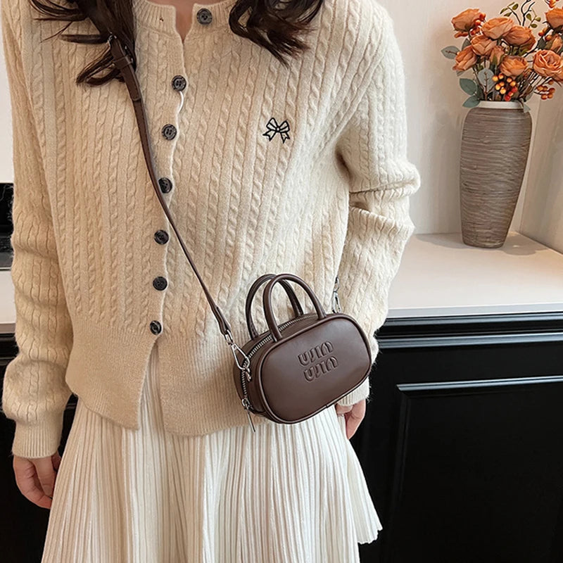Women's Fashion Bowling Tote Handbags And Purses Retro Shoulder Crossbody Bags Quality Leather Ladies Messenger Bag Mini Purse