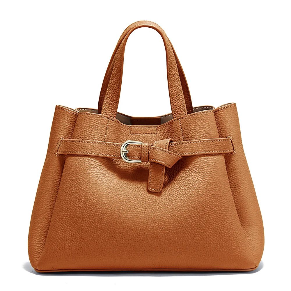 Zency Fashion Genuine Leather Top-handle Bag For Women Luxury Designer Crossbody Bag Zipper Purse Elegant OL Work Bag Tote Sac