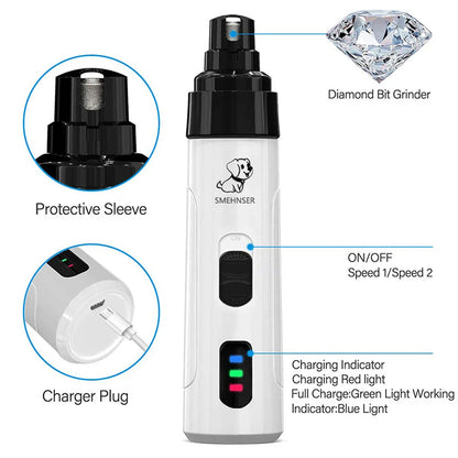 Rechargeable Dog Nail Grinders USB Charging Pet Nail Clippers Electric Dog Cat Paws Nail Grinder Grooming Trimmer Tools