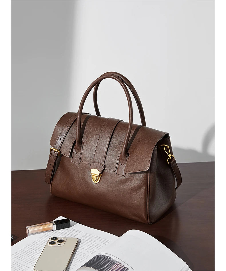 Burminsa Cowhide Genuine Leather Tote Handbags For Women 2025 Luxury Designer Satchel Commuter Ladies Shoulder Crossbody Bags