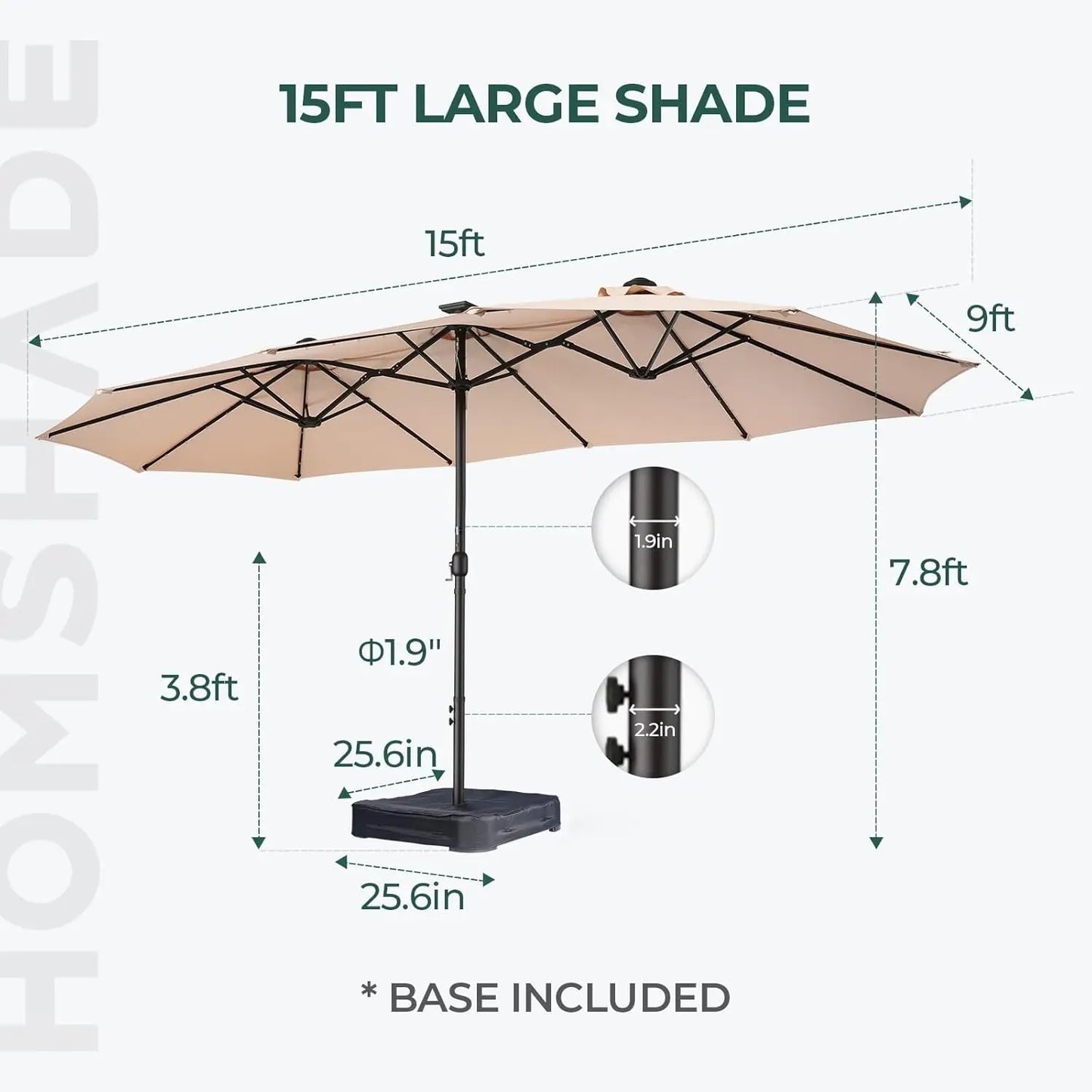 Double Sided Patio Umbrellas - 15ft Solar Lights LED Lighted Outdoor Extra Large Market Table Umbrella with Base, Customized