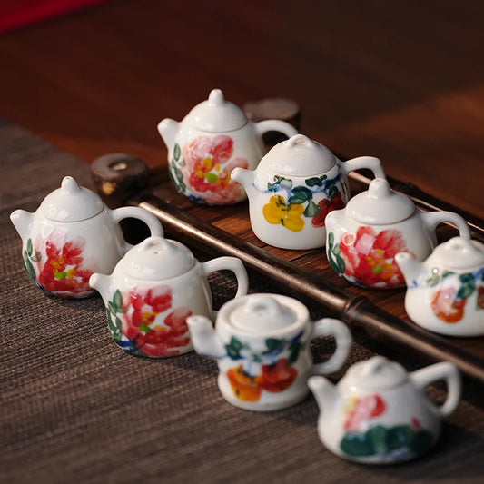 Mini Hand-Painted Ceramic Teapot Jingdezhen Hand- Pulled Tea Pet Micro Landscape Decorative Item Kitchen Dining Bar Essential