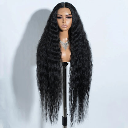 Synthetic Lace Front Curly Wigs For Women 42 inches Soft Wavy Ombre Blonde Ginger Highlight Cosplay Wigs Heat Resistant