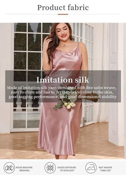 Plus Size 3Xl 4Xl 5Xl Nightgown Lady Sexy Swing Collar Nightdress Long Lingerie Women Summer New Satin Sleepwear Nightwear