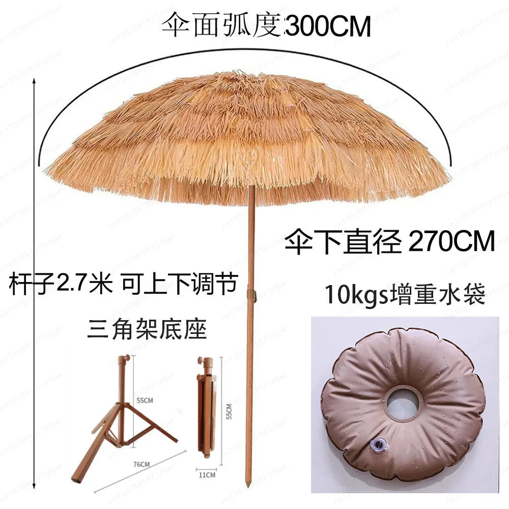 Hot-selling outdoor shading simulation straw garden decorative umbrella can be turned to sunscreen sun umbrella
