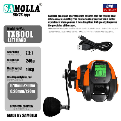 SAMOLLA Baitcasting Fishing Reel Electronic Big Led Screen High Speed 7.2:1 10kg Saltwater Waterproof Cast Drum Wheel Casting