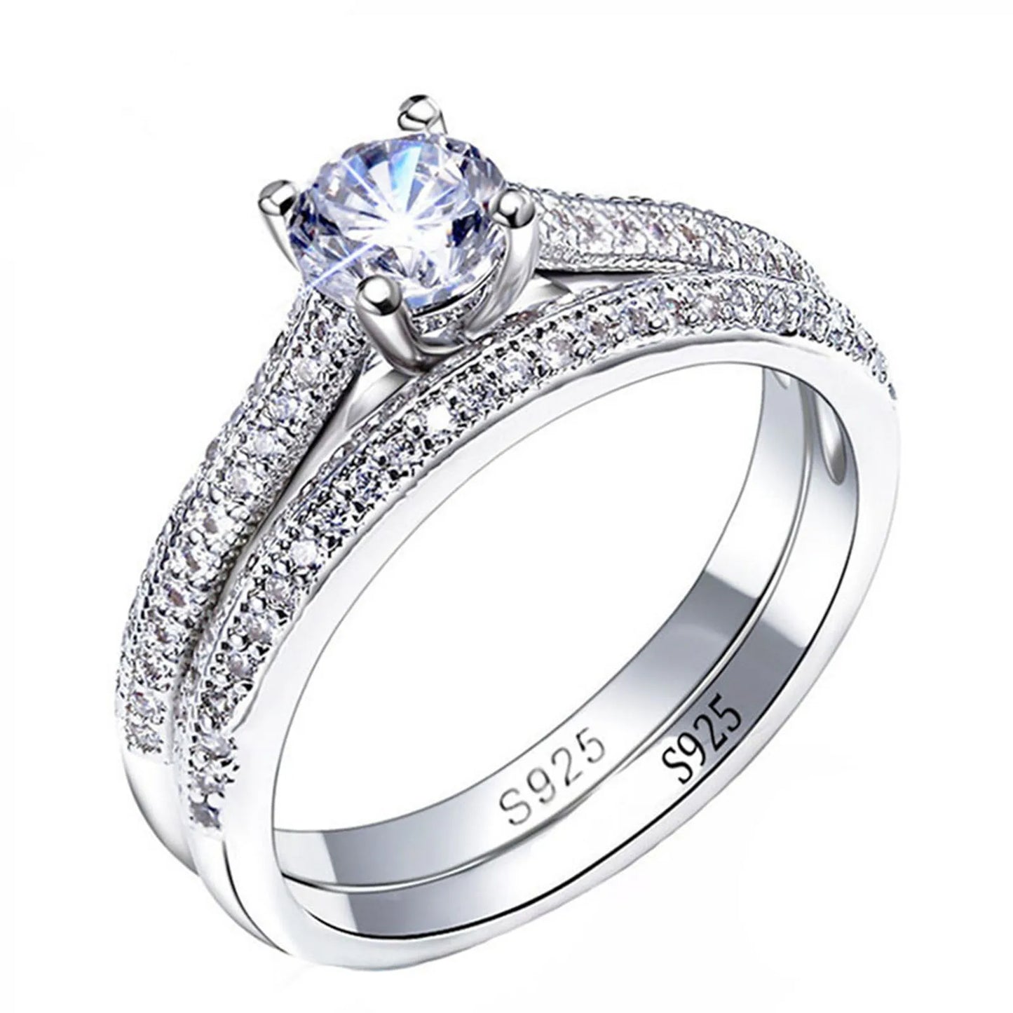 1 pair Vintage Halo 925 Sterling Silver Wedding Ring Set For Women Lady Anniversary Gift Jewelry Bulk Sell