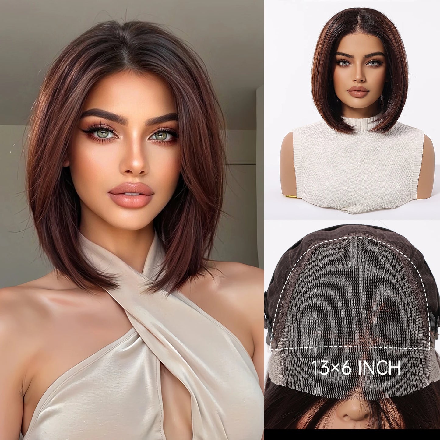 13*6 HD Lace Front Wigs Blonde Mixed Brown Synthetic Wigs For Women Daily Party Short Straight Natural Fake Hair Heat Resistant
