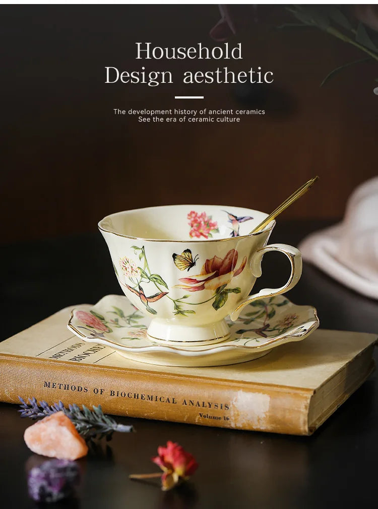 Flower and Bird Patterns Ceramic Cup&saucer Dining Table Coffee Mug Milk Cups Afternoon Tea Teacup Fruit Juice Container