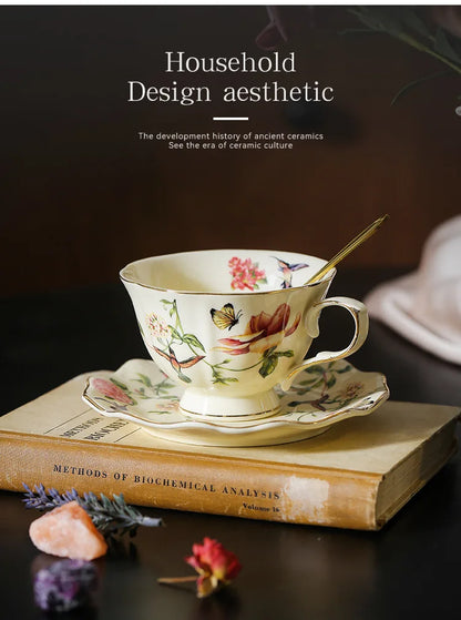Flower and Bird Patterns Ceramic Cup&saucer Dining Table Coffee Mug Milk Cups Afternoon Tea Teacup Fruit Juice Container