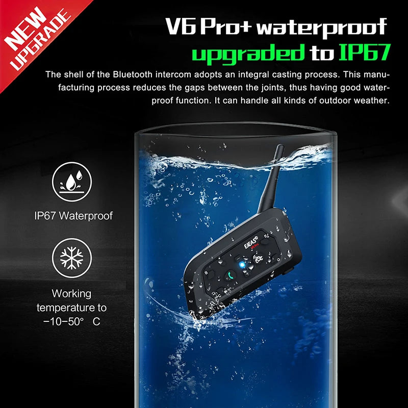 EJEAS Only Official Oversea Store V6PRO+ Motorcycle Intercom Helmet Bluetooth5.1  Headset 6 Riders 800m Communicator Waterproof