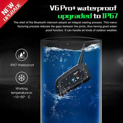 EJEAS Only Official Oversea Store V6PRO+ Motorcycle Intercom Helmet Bluetooth5.1  Headset 6 Riders 800m Communicator Waterproof