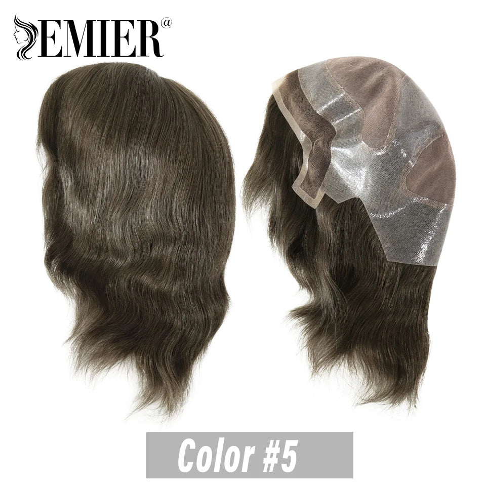 Full Head Wig For Men 6" Natural Straight Fine Mono With Pu Cap Men Wig 1/2" French Lace in Front Indian Human Hair Wig For Men