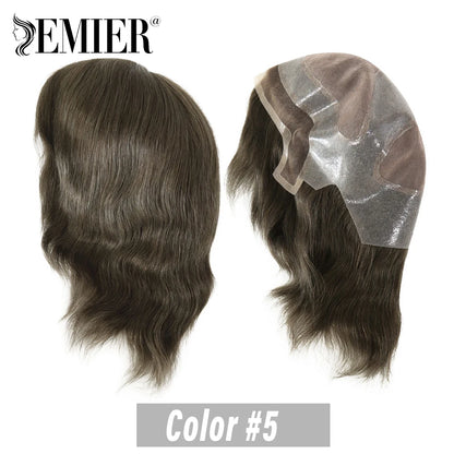 Full Head Wig For Men 6" Natural Straight Fine Mono With Pu Cap Men Wig 1/2" French Lace in Front Indian Human Hair Wig For Men
